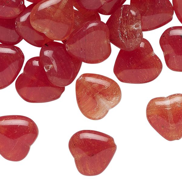 Bead, Czech pressed glass, translucent red-brown, 11mm puffed heart. Sold per 2-ounce pkg, approximately 74 beads. image number 0