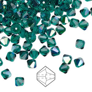 Bead 576pk emerald AB, Preciosa Czech crystal 5mm bicone