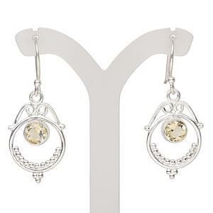 Earring, Create Compliments®, citrine (heated) and sterling silver, 34-36mm with fishhook ear wire, 21 gauge. Sold per pair.