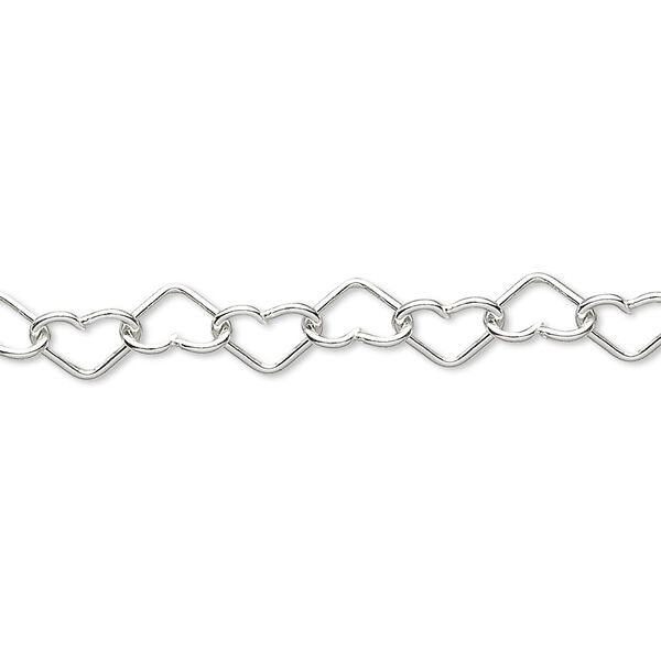 Chain, sterling silver, 7x5mm heart cable. Sold per pkg of 5 feet. image number 0