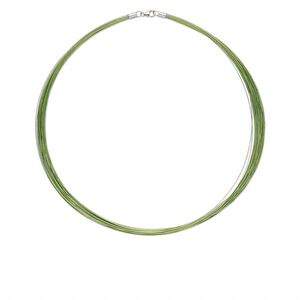 Necklace, sterling silver and nylon-coated stainless steel, peridot green, 48-50 strand, 18 inches with lobster claw clasp. Sold individually.