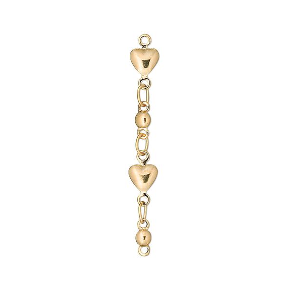 Extender chain, gold-finished brass, heart, 33mm. Sold per pkg of 6. image number 0