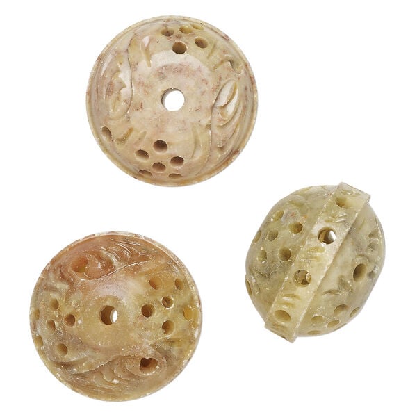 Soapstone 1pkg3, hand-cut carved saucer bead natural, 30x21mm-30x23mm image number 0
