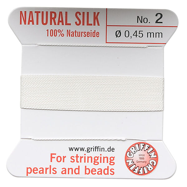Thread, Griffin, silk, white, size #2. Sold per 2-meter card (approximately 78 inches). image number 0