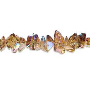 Bead, glass, root beer AB, small chip. Sold per 34-inch strand.