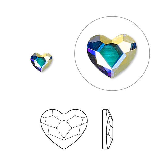 Flat back 2pk crystal AB foil back, Crystal Passions® hotfix rhinestone 6x5mm heart 2808HF image number 0