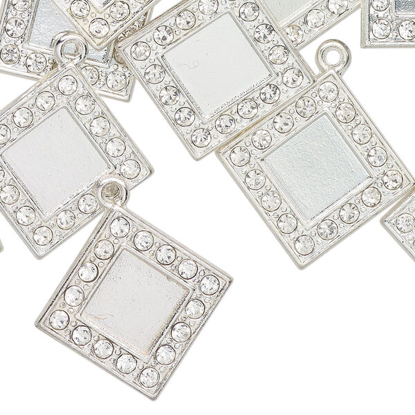 Drop, antique silver finish "pewter" (zinc-based alloy) and glass, clear, 22mm diamond with 11.5mm diamond setting. Sold per pkg of 12. image number 0