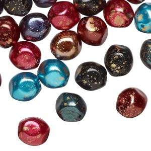 Bead mix, pressed glass, opaque mixed colors, 9mm irregular round. Sold per pkg of 40.