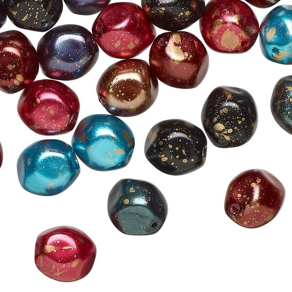 Bead mix, pressed glass, opaque mixed colors, 9mm irregular round. Sold per pkg of 40. image number 0