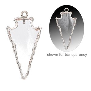 Quartz crystal / sterling silver 1pkg1, electroplated hand-cut arrowhead charm natural 30x15mm