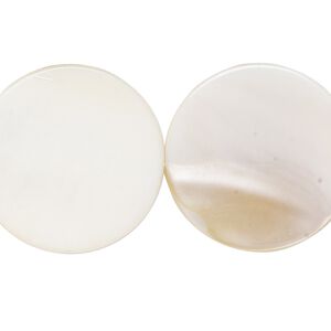 Bead, mother-of-pearl shell (natural / bleached), white, 24-25mm flat round with 0.6-0.8mm hole, Mohs hardness 3-1/2. Sold per 15-inch strand.