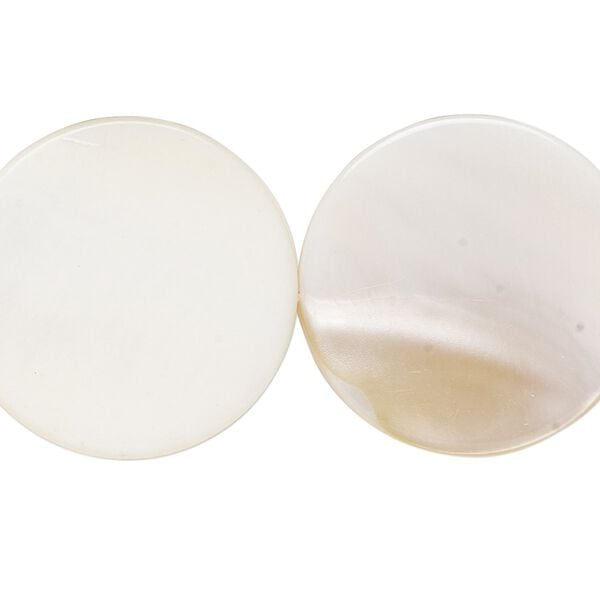 Bead, mother-of-pearl shell (natural / bleached), white, 24-25mm flat round with 0.6-0.8mm hole, Mohs hardness 3-1/2. Sold per 15-inch strand. image number 0