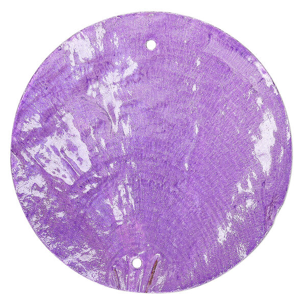 Wind chime component capiz shell 20pk 50mm double-drilled flat round, translucent amethyst dyed image number 0