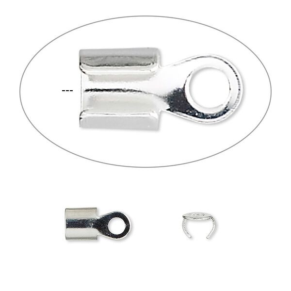 Cord end, fold-over, silver-plated steel, 5x5mm with 4mm inside diameter. Sold per pkg of 500. image number 0