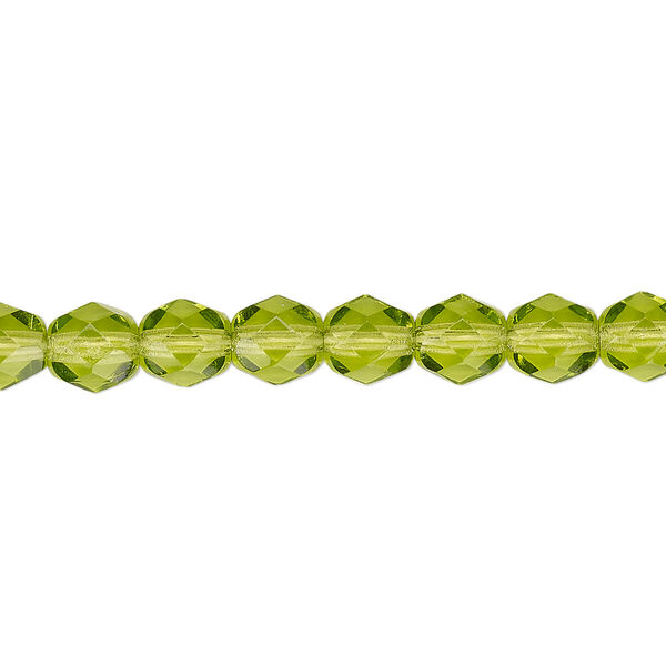 Bead, Czech fire-polished glass, translucent olivine, 6mm faceted round. Sold per pkg of 1,200 (1 mass). image number 0