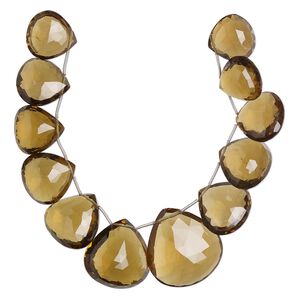 Golden quartz 1pkg12, hand-cut top-drilled faceted puffed teardrop bead graduated 20x20mm-34x32mm