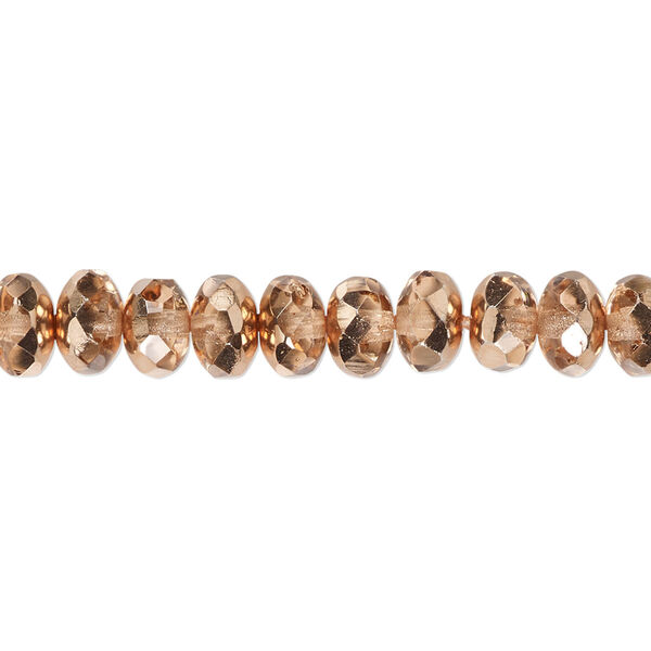 Bead, Czech fire-polished glass, metallic apricot, 7x5mm faceted rondelle. Sold per 15-1/2" to 16" strand. image number 0