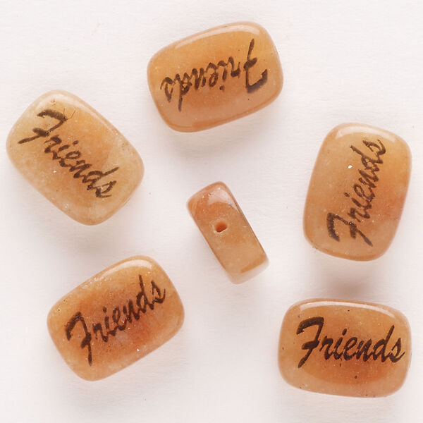 Red aventurine / enamel 1pkg6, double-sided "Friends" rounded flat rectangle bead B grade, 14x10mm image number 0
