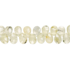 Prehnite 1pkg1, hand-cut top-drilled faceted puffed teardrop bead natural 7 inch 6x4mm-8x6mm