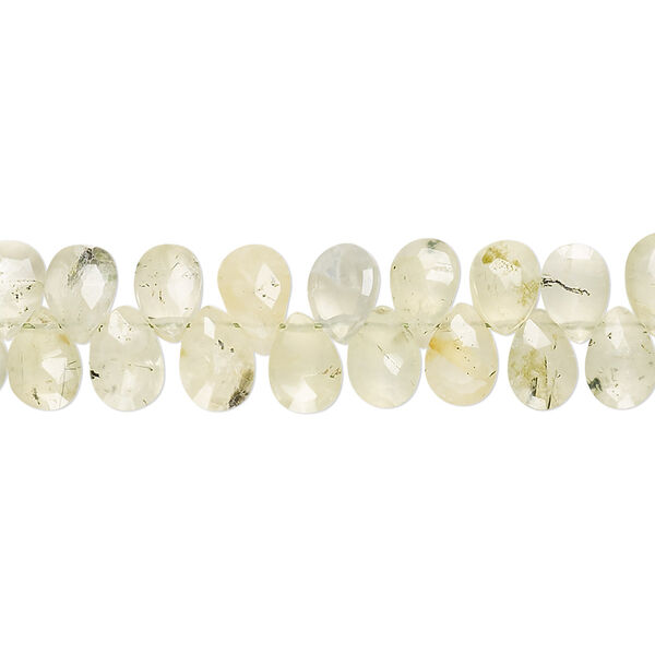 Bead, prehnite (natural), 6x4mm-8x6mm hand-cut top-drilled faceted puffed teardrop with 0.4-1.4mm hole, C grade, Mohs hardness 6 to 6-1/2. Sold per 7-inch strand. image number 0