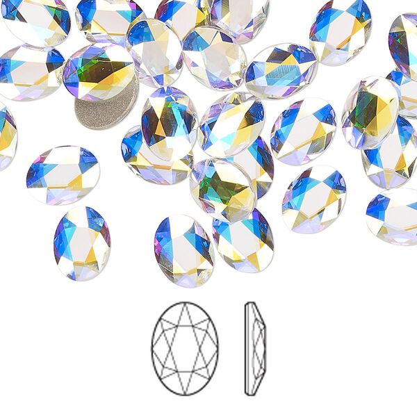 Flat back 6pk crystal AB foil back, Crystal Passions® 8x6mm oval 2603 image number 0