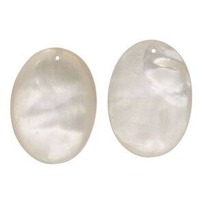 Drop, mother-of-pearl shell (natural), white, 25x18mm domed oval, Mohs hardness 3-1/2. Sold per pkg of 2.
