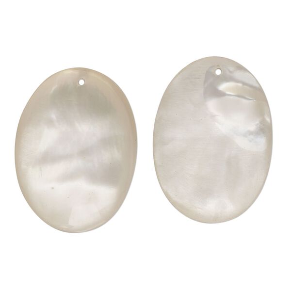 Drop, mother-of-pearl shell (natural), white, 25x18mm domed oval, Mohs hardness 3-1/2. Sold per pkg of 2. image number 0