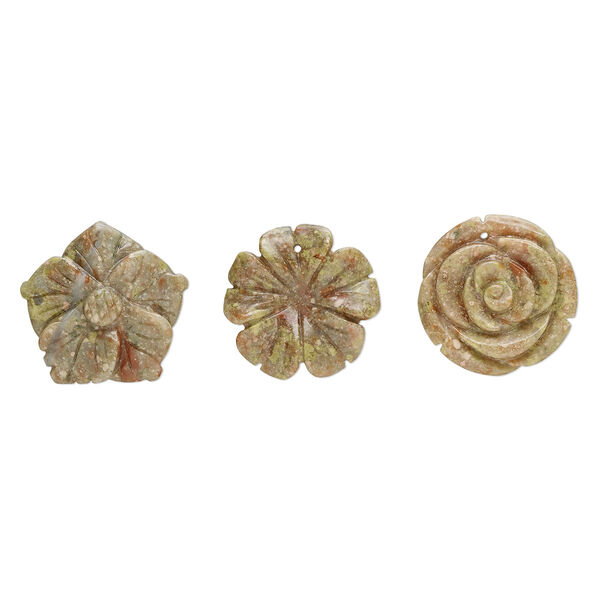 Autumn jasper 1pkg3, top-drilled carved flower focal natural B grade, mix 35x30mm-37x36mm image number 0