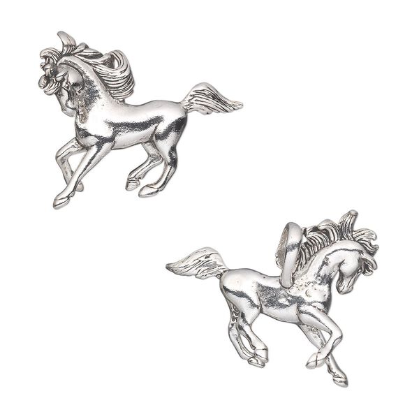 Focal, sterling silver, 32x26mm galloping horse. Sold individually. image number 0