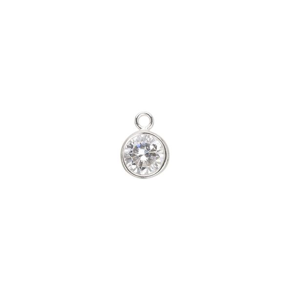 Drop, cubic zirconia and sterling silver, clear, 7mm faceted round. Sold individually. image number 0