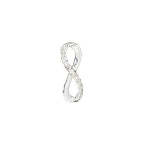 Link, cubic zirconia and sterling silver, clear, 19.5x7mm single-sided infinity. Sold individually.