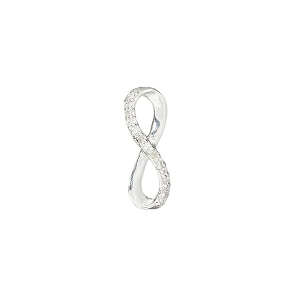 Link, cubic zirconia and sterling silver, clear, 19.5x7mm single-sided infinity. Sold individually. image number 0