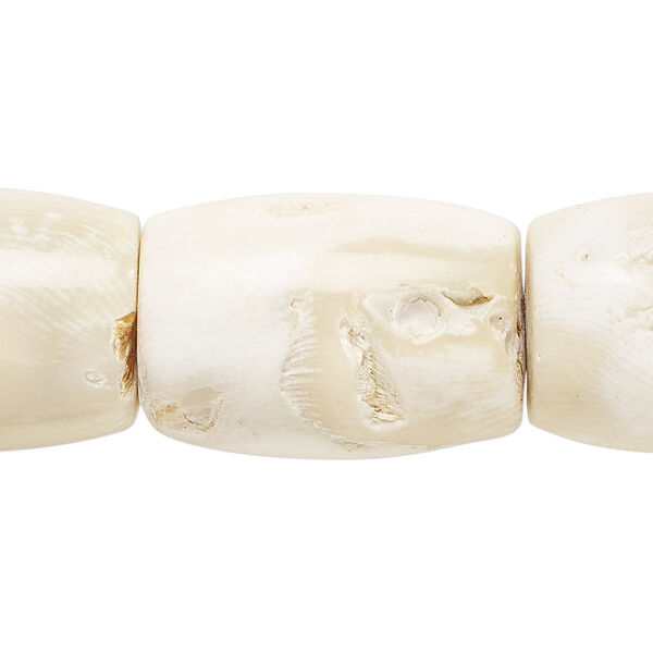 Bead, bamboo coral (bleached), white, 28x20mm barrel. Sold per 15-1/2" to 16" strand. image number 0