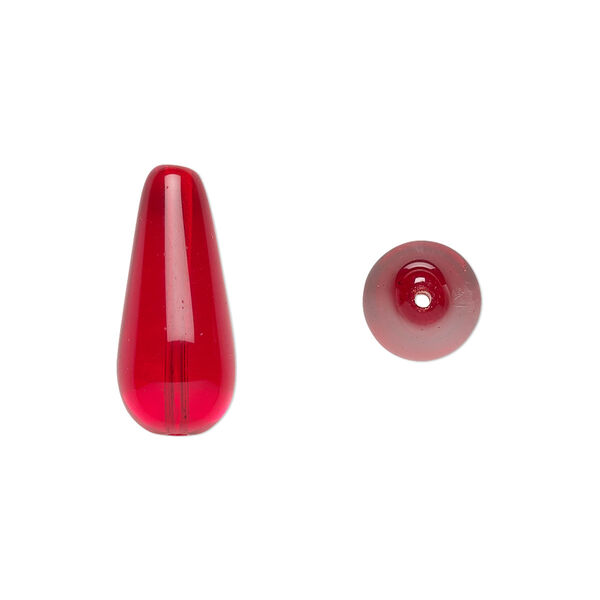 Bead, Czech pressed glass, light red, 20x9.5mm teardrop. Sold per 15-1/2" to 16" strand, approximately 20 beads. image number 0