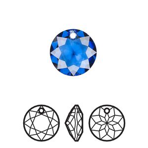 Drop 24pk sapphire, Swarovski® 14mm pendant classic cut 6430
