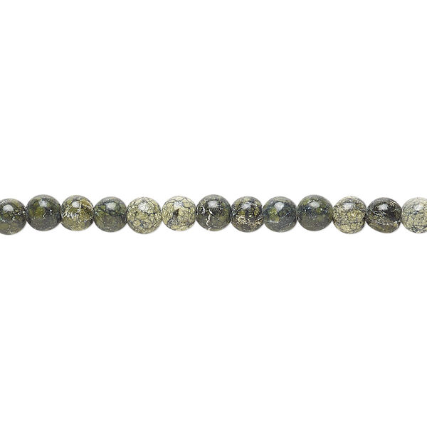 Bead, Russian serpentine (natural), 4mm round, B grade, Mohs hardness 2-1/2 to 5. Sold per 15-1/2" to 16" strand. image number 0
