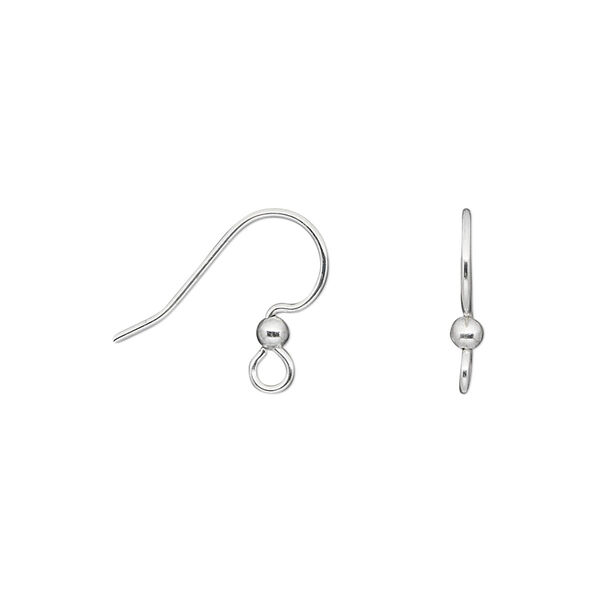 Ear wire, silver-plated stainless steel and brass, 15mm fishhook with 2.5mm ball and open loop, 21 gauge. Sold per pkg of 25 pairs. image number 0