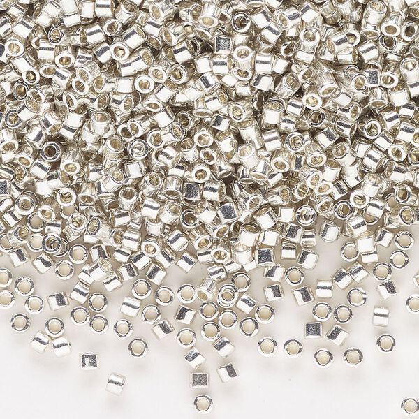 Seed bead, Delica®, glass, pkg/50g, #10 round, opaque galvanized silver (DBM-0035). image number 0
