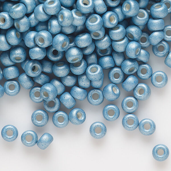 Seed bead, Miyuki, glass, pkg/25g, #6 rocaille, opaque matte galvanized dark aqua, (RR-2094). image number 0