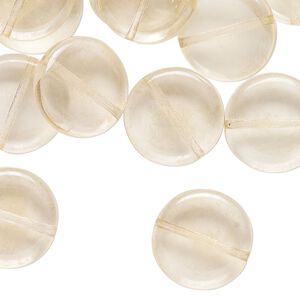 Bead, Czech pressed glass, translucent pale peach, 15mm flat round. Sold per 2-ounce pkg, approximately 37 beads.