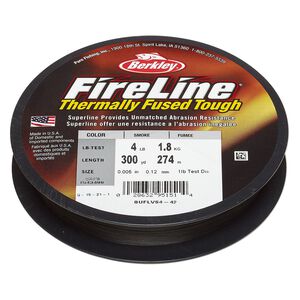 Thread, Berkley® FireLine®, high-modulus polyethylene, 8-fiber braid, smoke, 0.12mm diameter, 4-pound test. Sold per 300-yard spool.