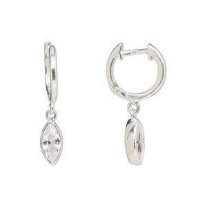 Earring, Create Compliments®, sterling silver and cubic zirconia, clear, 25.5mm hoop with endless-loop closure and marquise dangle. Sold per pair.