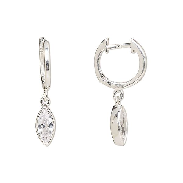 Earring, Create Compliments®, sterling silver and cubic zirconia, clear, 25.5mm hoop with endless-loop closure and marquise dangle. Sold per pair. image number 0