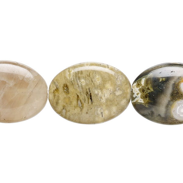 Bead, ocean jasper (natural), 20x15mm flat oval, B grade, Mohs hardness 6-1/2 to 7. Sold per 15-1/2" to 16" strand. image number 0