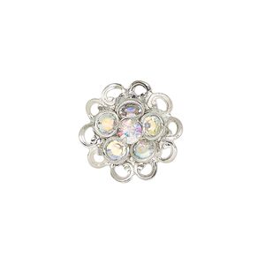 Sew-on 1pk crystal rhodium finish AB, Crystal Passions® 17mm flower