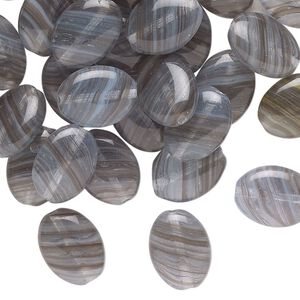 Bead, Czech pressed glass, translucent grey, 12x9mm puffed oval with stripe design. Sold per 1-ounce pkg, approximately 40 beads.