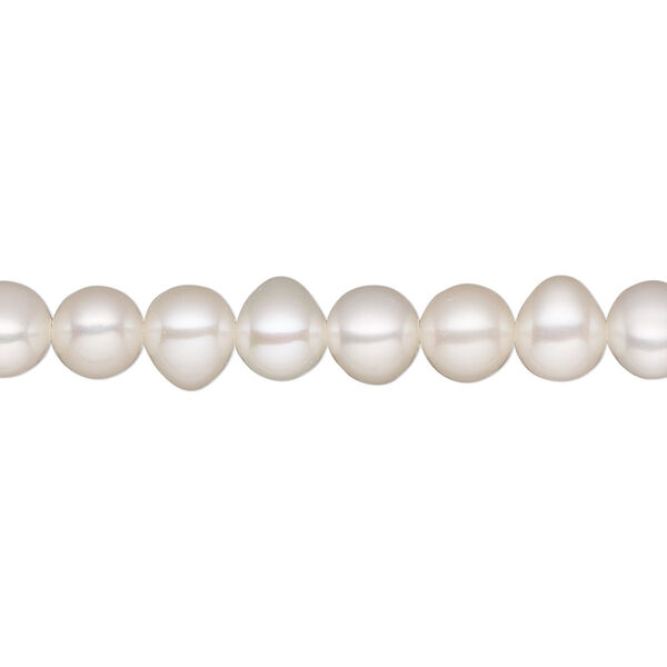 Pearl, White Lotus™, cultured freshwater (bleached), white, 6-6.5mm semi-round, A- grade, Mohs hardness 2-1/2 to 4. Sold per 15-1/2" to 16" strand. image number 0