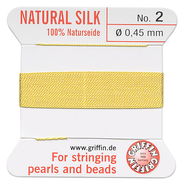Thread, Griffin, silk, yellow, size #2. Sold per 2-meter card (approximately 78 inches). image number 0
