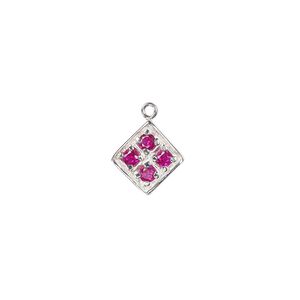 Drop, cubic zirconia and sterling silver, ruby red, 11mm faceted diamond. Sold individually.
