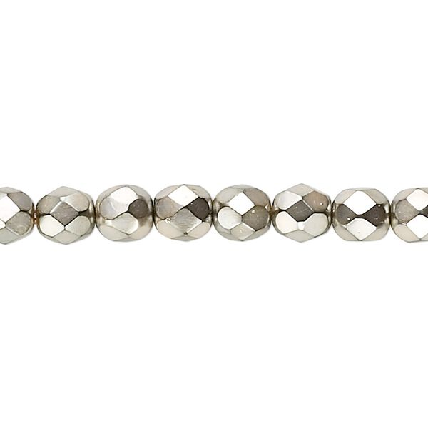 Bead, Czech fire-polished glass, opaque gold carmen, 6mm faceted round. Sold per 15-1/2" to 16" strand. image number 0